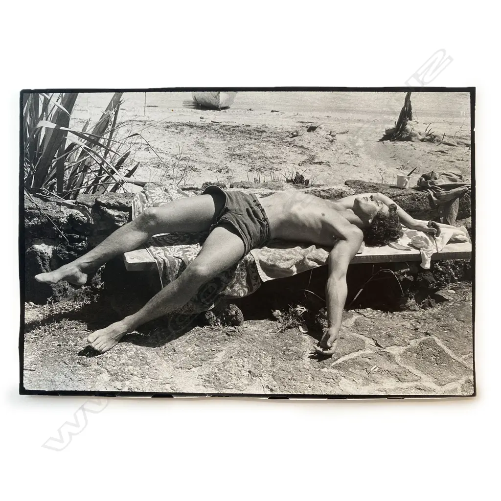Unidentified photographer - Man sunbathing on bench, Image 1++